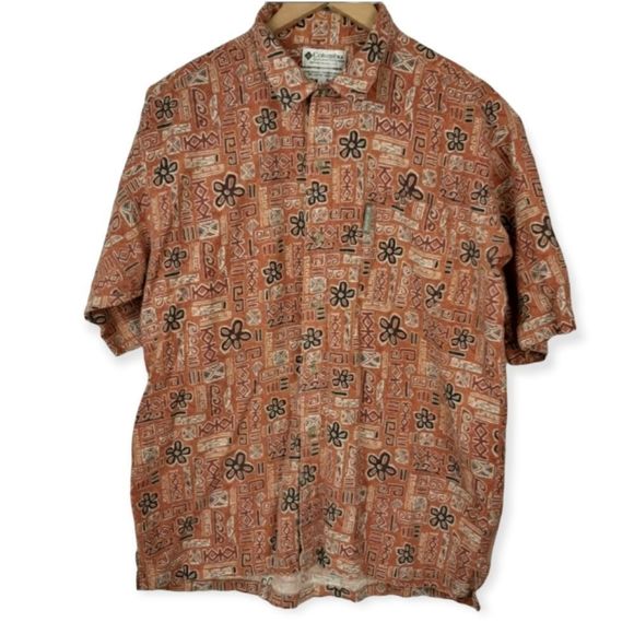 Vintage 2002 Columbia Button Front Mens Shirt Tiki Tribal South Pacific Large - Picture 2 of 6